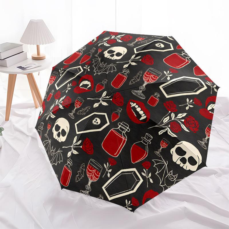 1pc Vampire Gothic Automatic Umbrella - 8-Rib Portable Folding Black Iron Frame for Outdoor, Beach, Travel, Beach Umbrella,104