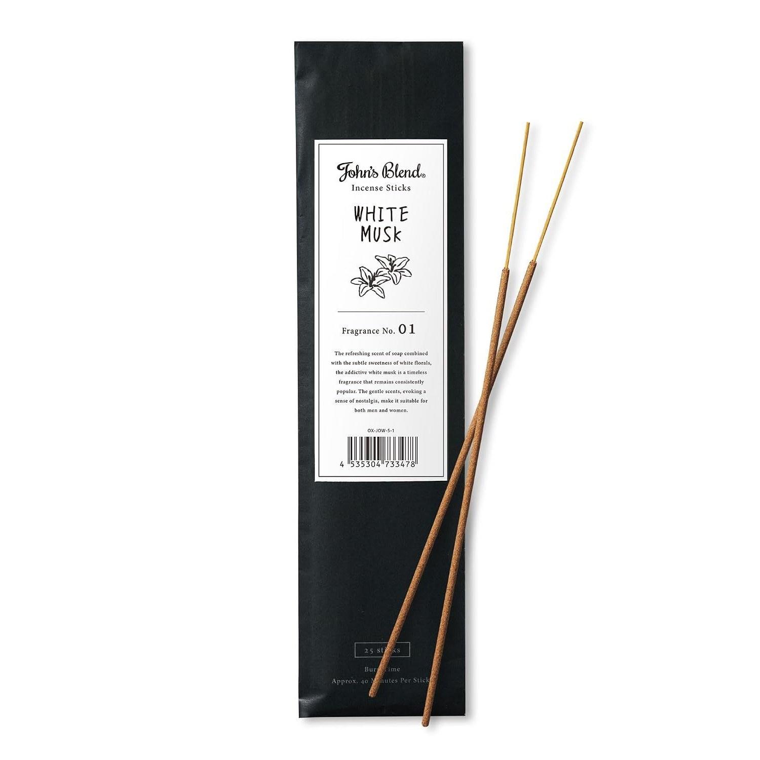White Musk Incense Johns Blend 25 Sticks Aromatherapy Burner Small Gift