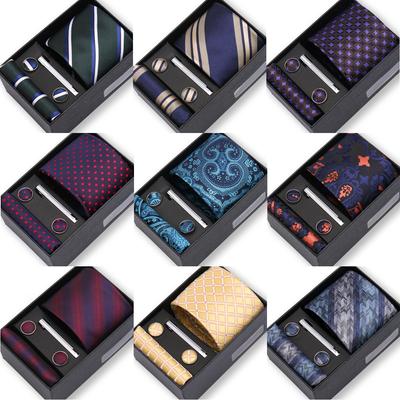 Men'S Tie Pocket Towel Gift Box Set Wedding Business Dress Fashion Premium Striped Polyester Tie