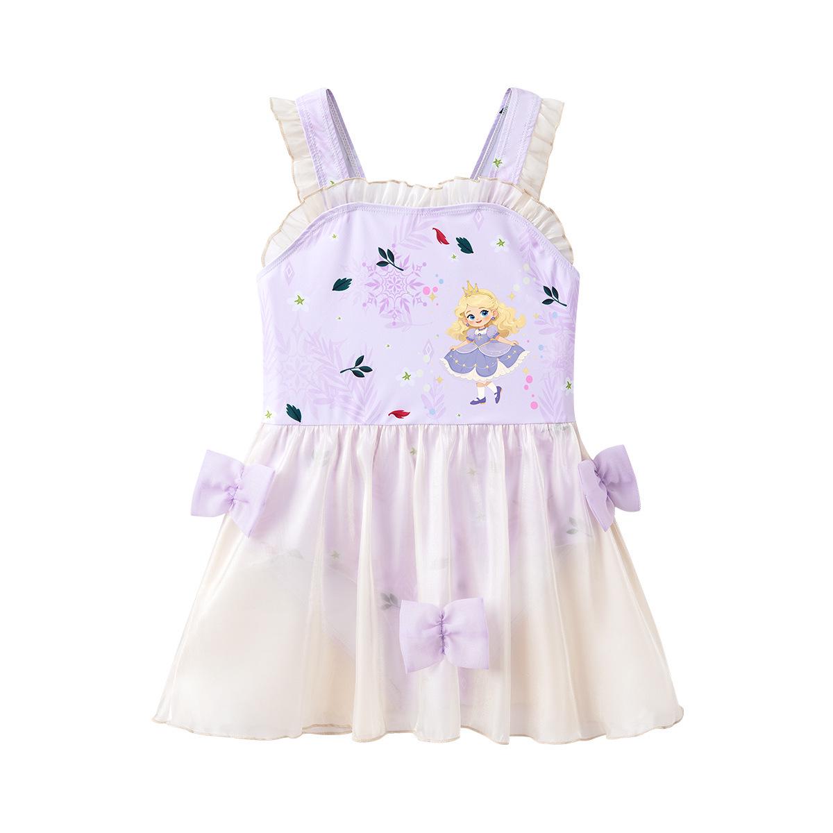 Girls  Bow Mesh Princess Swimdress - Quick-Dry, Breathable One-Piece Swimsuit L (Height 95-110cm, Weight 30-36kg)