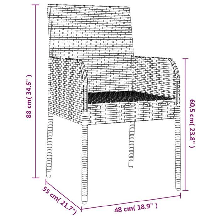 VidaXL Ensemble de salle à manger jardin 9pcs et coussins noir et gris 3185153