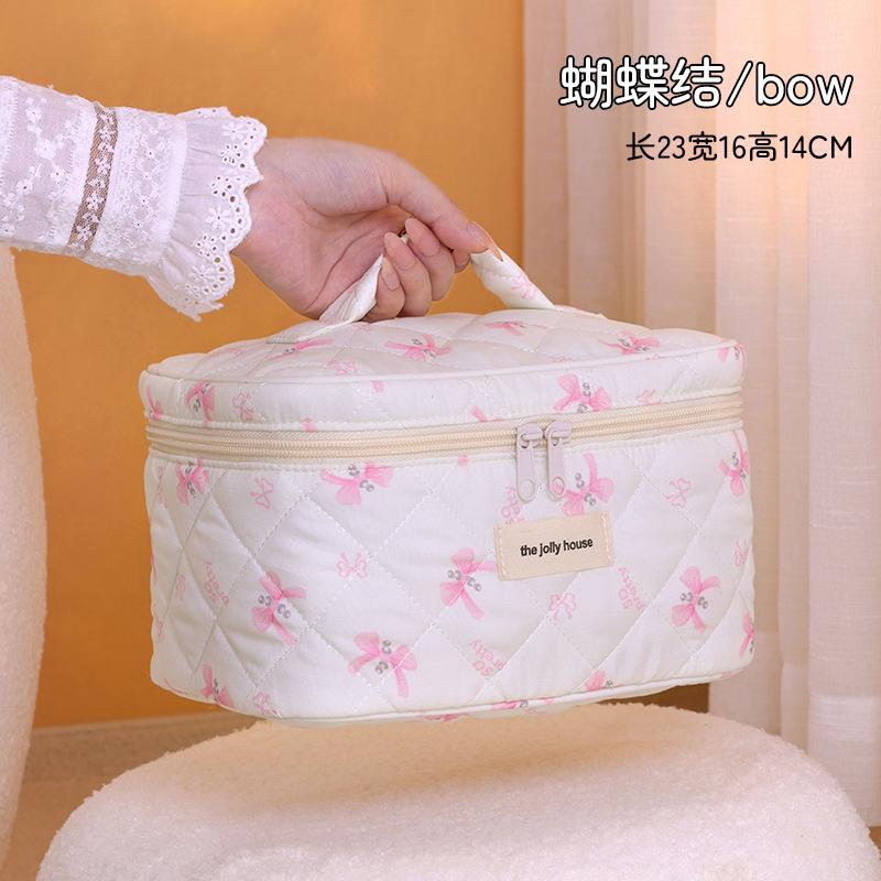 Новая маленькая свежая и милая мягкая косметичка с бантом, вместительная многофункциональная дорожная переносная косметичка