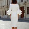 Damen Figurbetontes Midi-Kleid mit Rundhalsausschnitt und Lagen-Rüschenärmel-Detail Elegantes Bodycon Bleistiftkleid für Formelle Anlässe