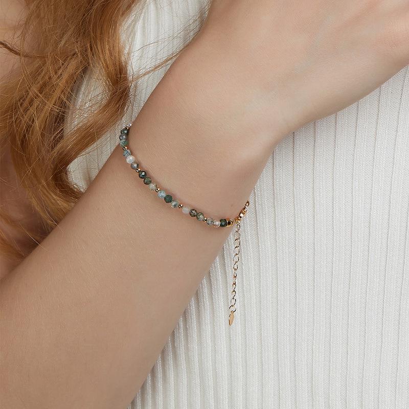 Minimalist Moss Agate & Pearl S925 Silver Bracelet