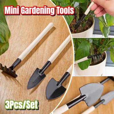 Kit per giardinaggio con attrezzi per bonsai in vaso, pala, vaso per fiori, mini vanga, rastrello, manico in legno, attrezzi per piantagione da balcone