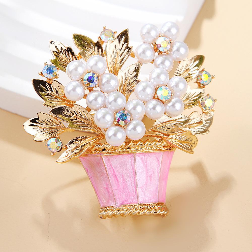 Módní perlová květina modrá brož květináč rostlina květina špendlík korsáž brož kamínky doplňky designová brož mini perfektní dárek pro páry