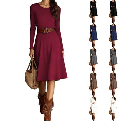 Fashionable Women's Elegant Western Round Neck Knitted Long Sleeved Spring And Dress