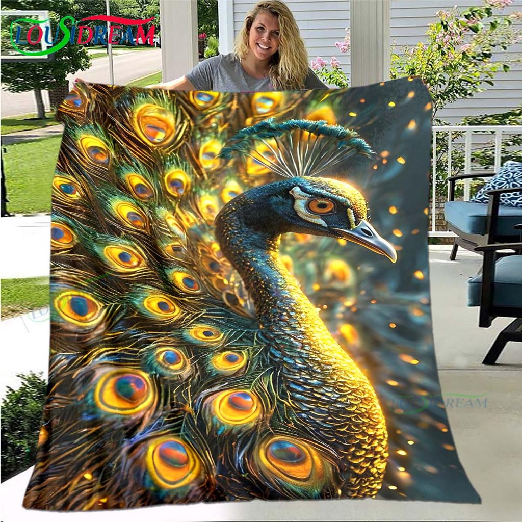 3D Hot Fashion Peacock Feather Flannel Adult and Children Blanket Sofa Bed Decoration Blanket Portable Blanket Bath Towel Gift