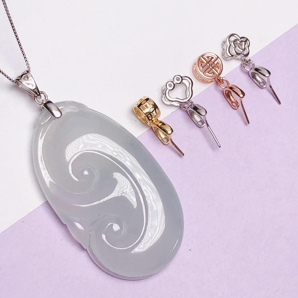 S925 Sterling Silver Crystal Jade Pendant Clasp & Clip with Buttons - Free Shipping
