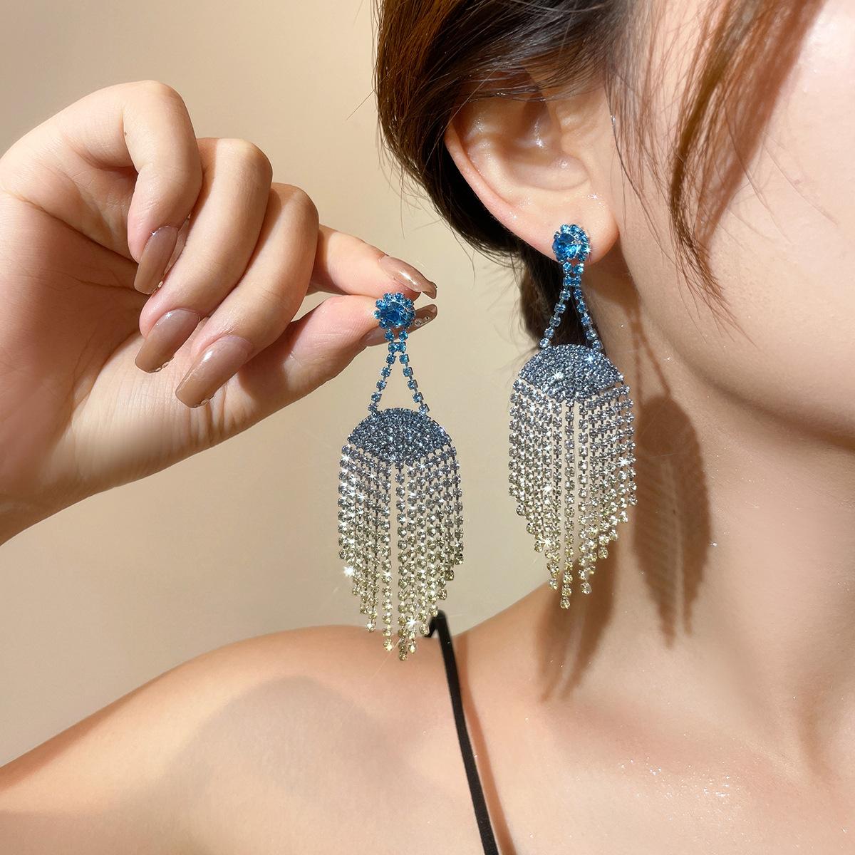Новые серьги-кисточки с полными бриллиантами с плавным переходом цвета для женщин