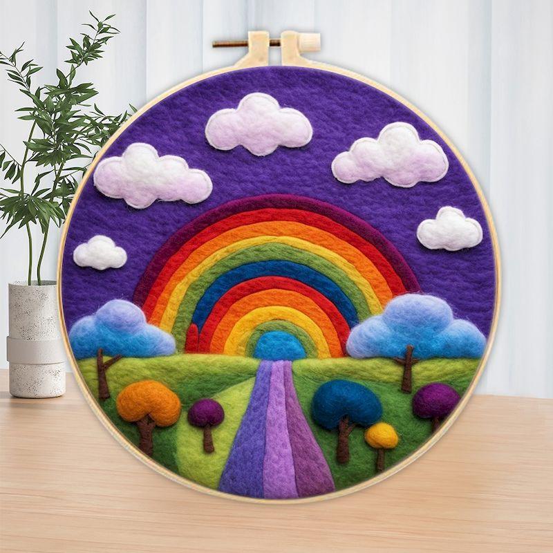 

CHENISTORY Wool Needle Felt Picture Kit Wool Felting Painting DIY Wool Embroidery Kit Creative Rainbow Landscape Craft Paintings 20x20cm