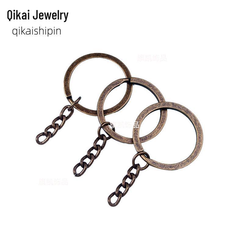Multi-Spec Metal Keychain: 30mm Flat Key Ring with 4-Section Grinding Chain for DIY Jewelry Pendant