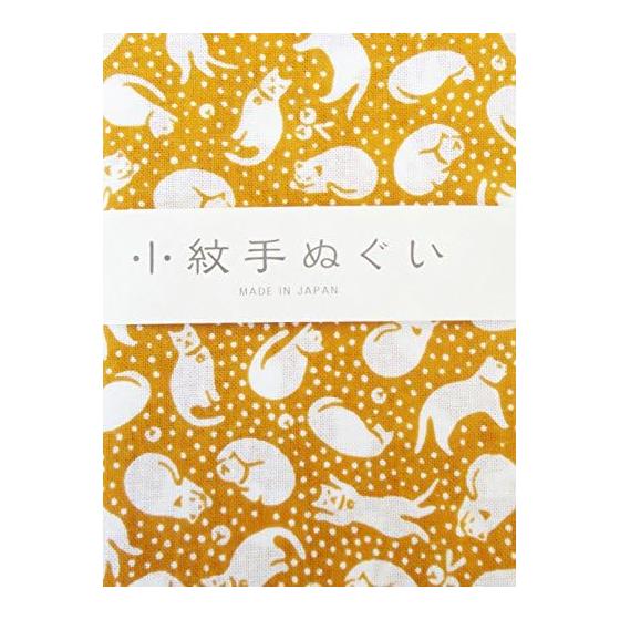 Miyamoto Komon Tenugui Towel - Bell Cat, 33x90cm. A Japanese Hand Towel Featuring a Fine, All-over Pattern. Versatile for Everyday Use, As a Neck