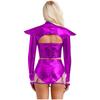 Damen Alien Rollenspiel Kostüm Langarm Crop Top mit Transparentem Rock