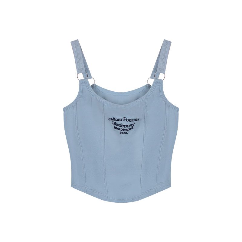 Pure Desire Style Blue Sexy Letters Embroidered Strap Vest