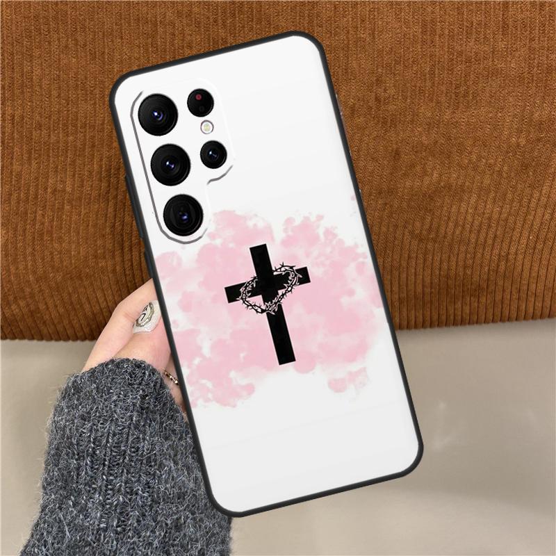 Bibelvers Glaube Jesus Kreuz Handyhülle Für Samsung Galaxy S25 Ultra S9 S10 S20 S21 S22 Plus S24 FE S23 Ultra Rückseite