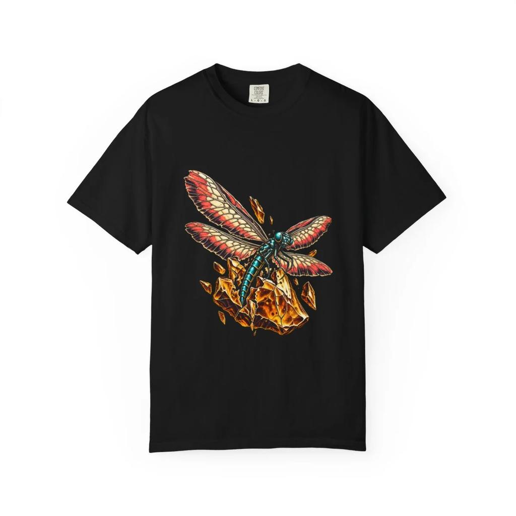Prehistoric Dragonfly Amber Shatter T-Shirt Black Front Print