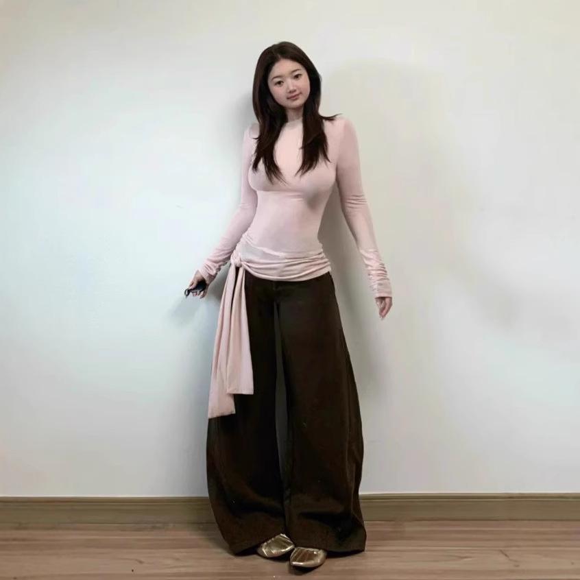 Süßes & Würziges Schnür-Slim-Fit Langarm-Top für Damen