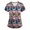 Plus SizePrinted Scrub Working Uniform Tops For Women's Cross V-Neck Print Short Sleeve Fun T-Shirts Workwear Tee With Pockets