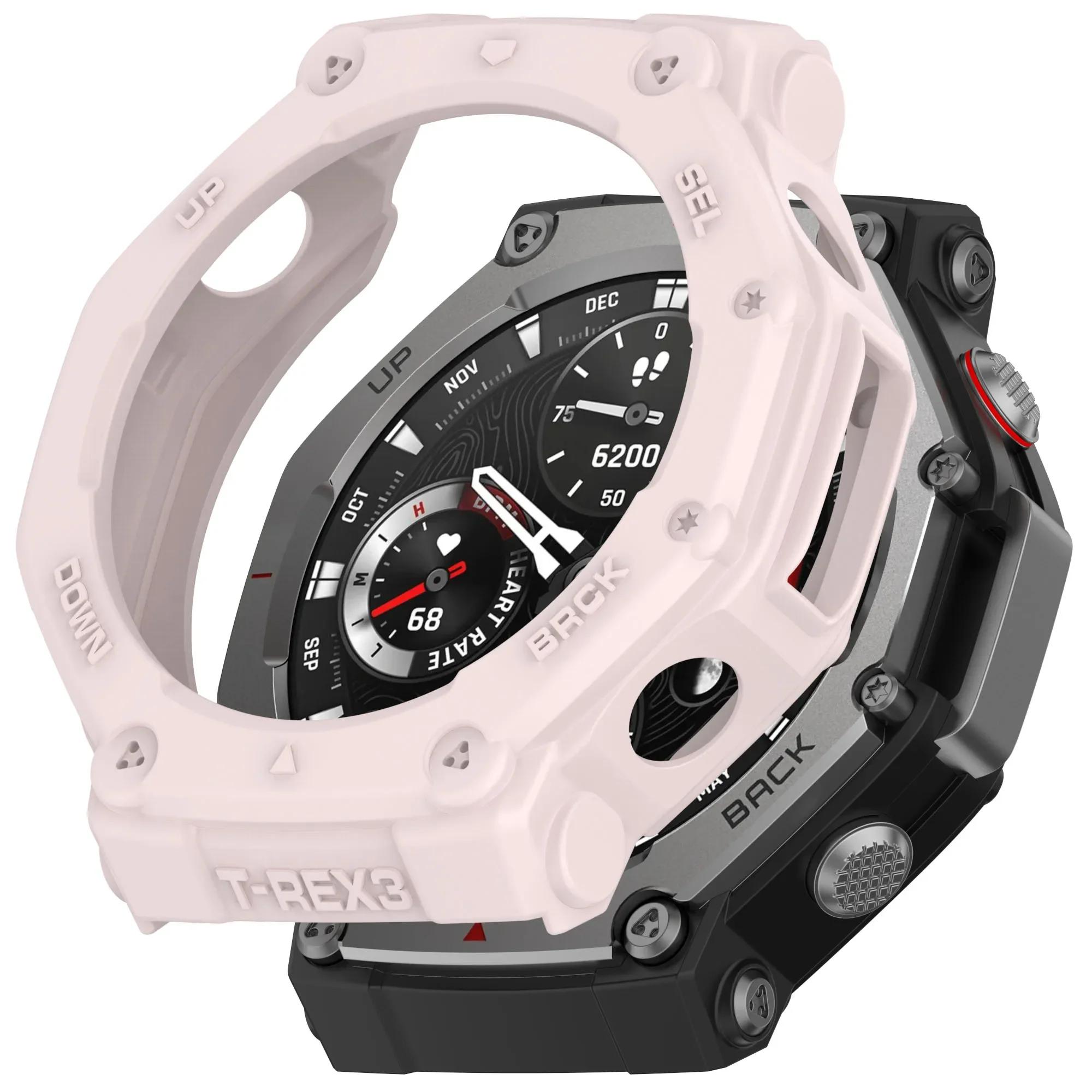 

TPU Protective Case For Amazfit T-rex 3 Smart Watch Strap Cover Soft Silicone Bumper for Trex 3Pro 48 Protector Shell Accessoies For Amazfit T-rex 3 розовый