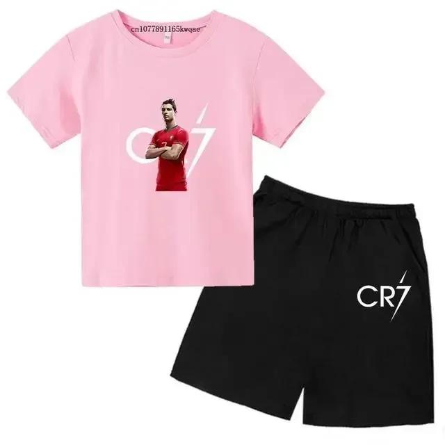 Ensemble Sportif d'Été Mode Enfant 2 Pièces Décontracté Manches Courtes Ensemble T-shirt et Pantalon pour Garçons et Filles 140