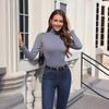 Spring and Autumn Solid Color Long Sleeve Slim Fit High Collar Slimming Women's T-Shirt