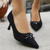 Neuer Stil Schleife mit spitzer Spitze Niedriger dünner Absatz Glas Slip-On Damen Bankettkleid Pumps Schuhe Femme