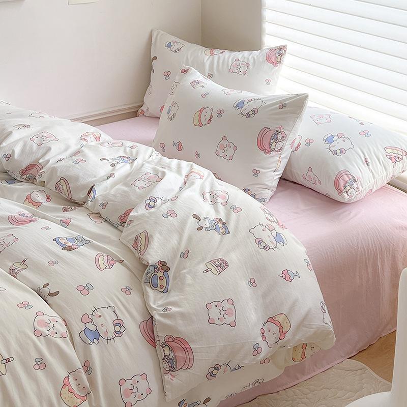 Class A Mother and Baby Grade Cotton Four-piece Set Pure Cotton Ins Style Cartoon Small Fresh Pure Cotton Quilt Cover Bedding
