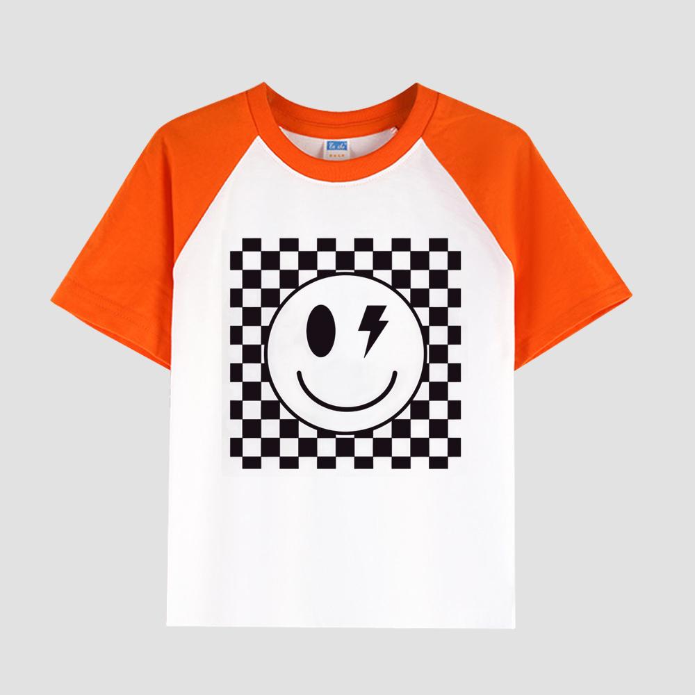 Bedrucktes Kinder-T-Shirt mit überschnittenen Schultern, Rundhalsausschnitt, Baumwollstoff, lässiges, stylisches Kurzarmoberteil für Jungen für den Sommer