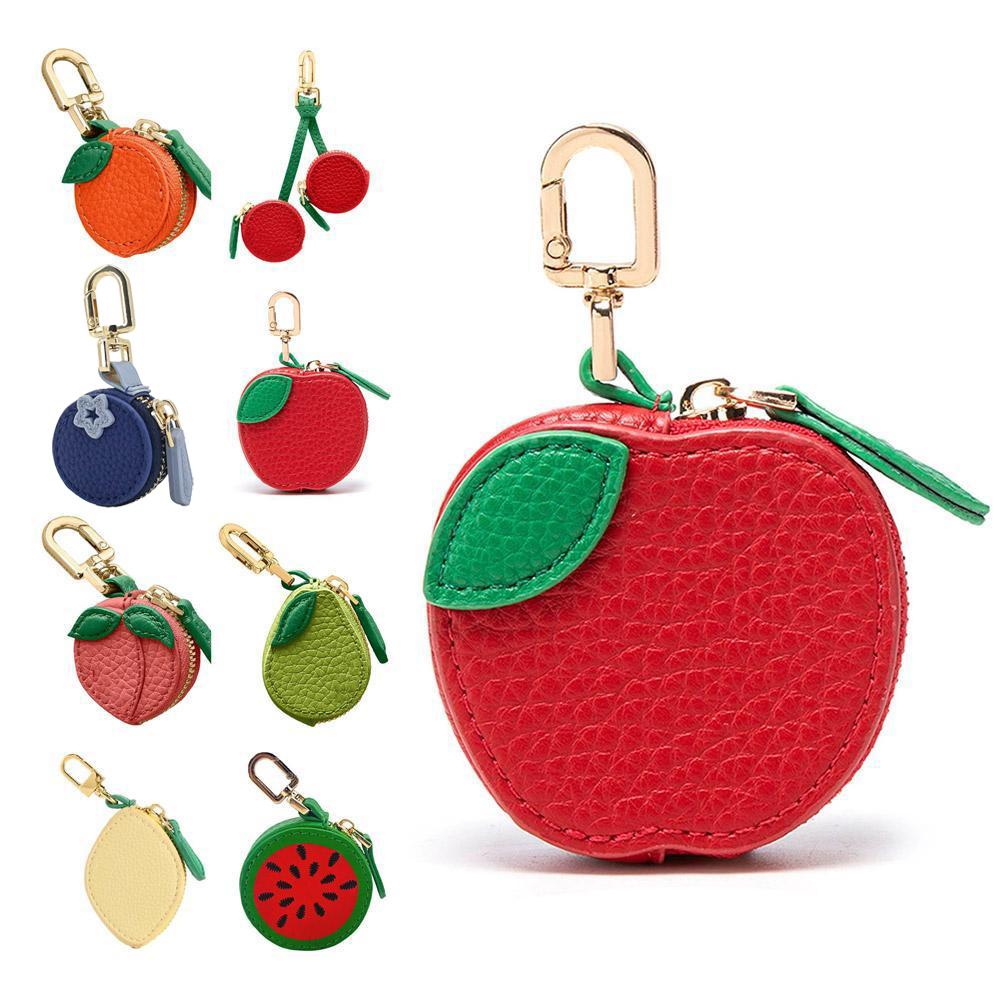 Cute Fruit Shape Leather Coin Purse Mini Zipper Earphone Bag Pendant Wallet for Women Girls Gift Bag Charm