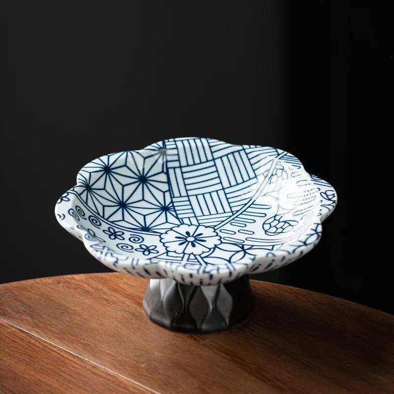 Haushaltsteller im chinesischen Stil zur Aufbewahrung von Nüssen und Keksen, blauweißes Porzellan, Obstteller, Wohnzimmertischplatte, Aufbewahrungstablett für Kleinkram