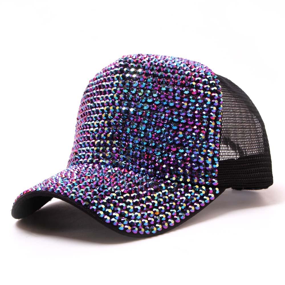 Colorful Diamond-studded Summer Baseball Cap Travel Sun Hat Peaked Cap Hip Hop Hat Mesh Sun Hat
