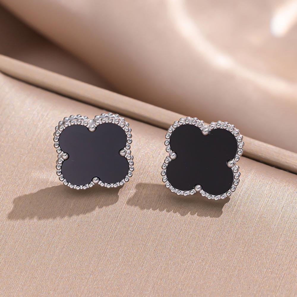 Four-Leaf Clover Titanium Steel Stud Earrings - Summer Niche Design, Trendy 15mm High-End Earrings for Women
