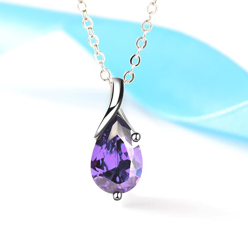 S925 Silver Necklace Angel Tears Crystal Red Pendant Necklace for Woman Charm Jewelry Gift