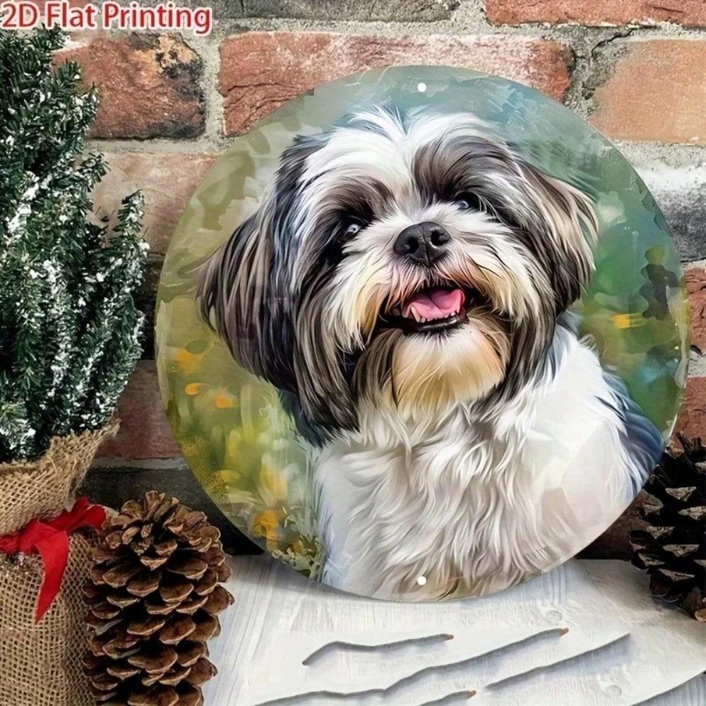 Segno da Parete Rotondo in Metallo Cane Shih Tzu Vintage 8x8 Pollici Piastra in Alluminio Resistente ai Raggi UV Arredamento Casa Interno Esterno