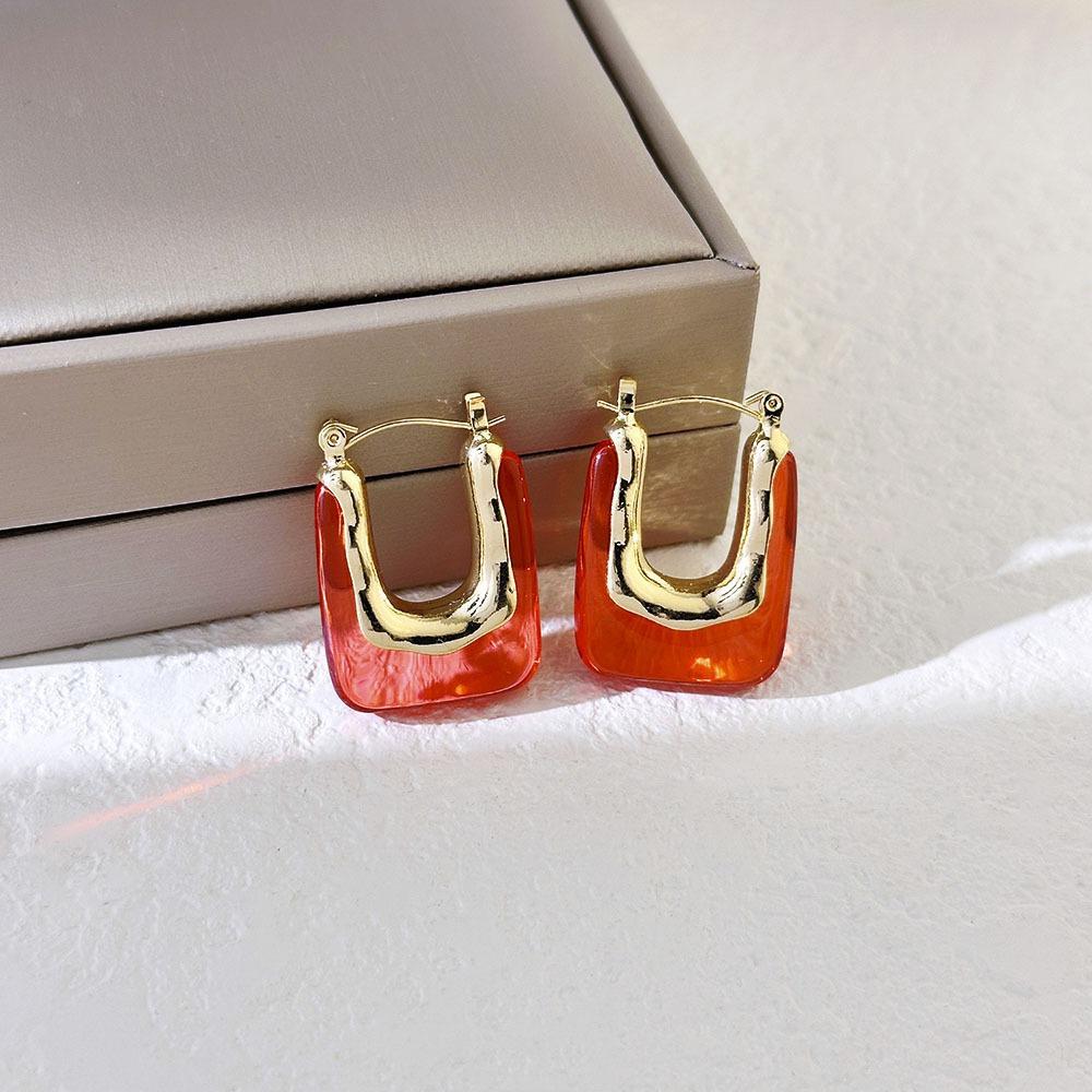 Pinkdudu Simple Retro U-shaped Resin Earrings Classic Hong Kong Style Design with Ear Buckle For Women PD2134