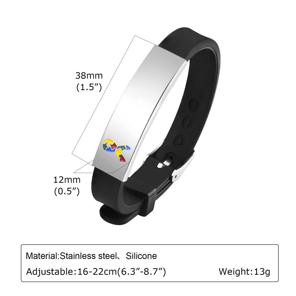 Vnox 12mm/16mm Personalized Autism Awareness Bracelet, Men Women Custom Medical Alert ID Bracelets,Anti-Lost Adjustable Bracelet
