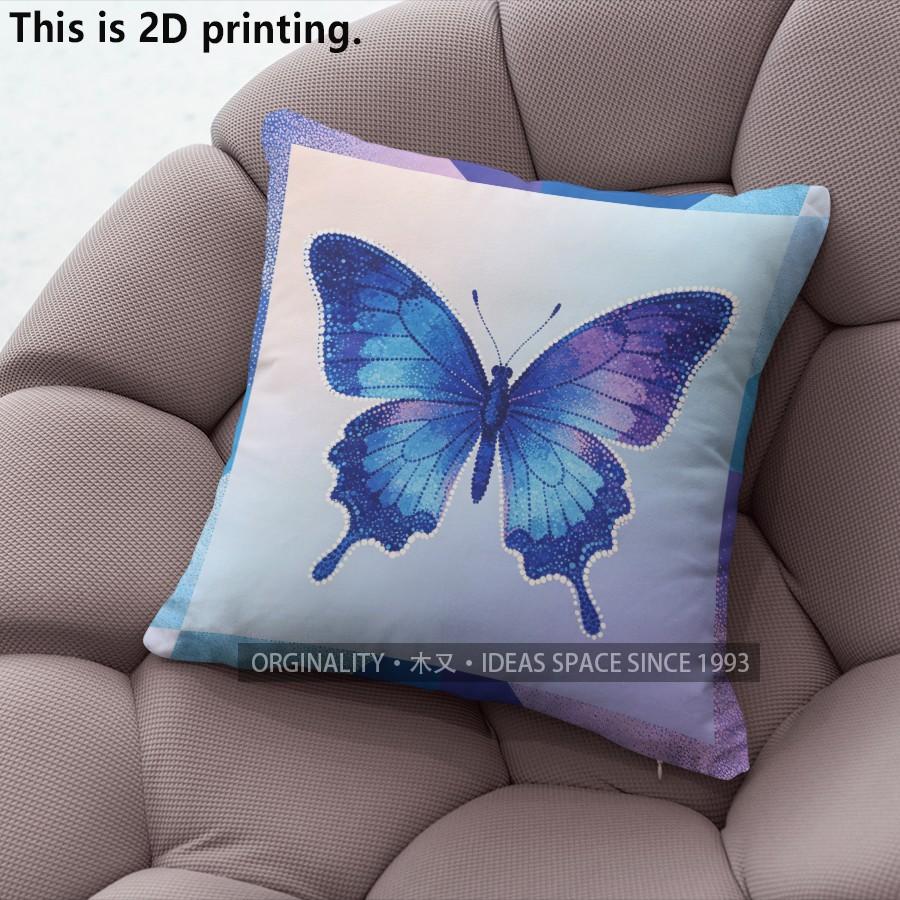 Blue Butterfly Print Square Throw Pillow Cases Pattern Cushion Cover Suitable For Sofa Bedroom Car Pillow Cover