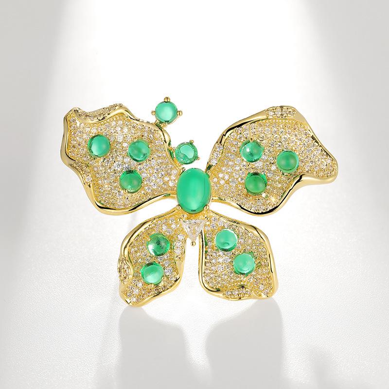 Bo Xin Yun Zircon Butterfly Brooch with Natural Pearl and Green Chalcedony Pin