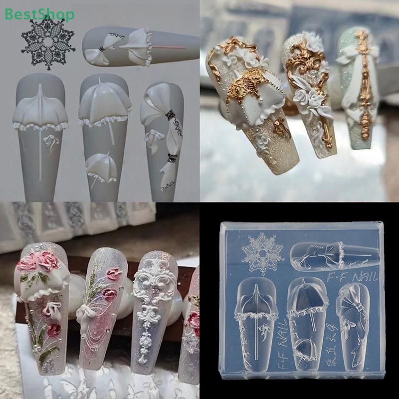 3D Relief Lace Umbrella Silicone Nail Art Mold DIY Nail Decor Transparent Manicure Template