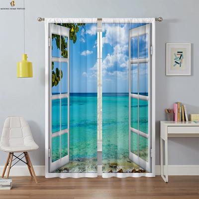 Cortinas Impresas en 3D con Escena Marina Fuera de la Ventana 100% Fibra de Poliéster Dormitorio Sala de Estar Estudio Cortinas Decorativas