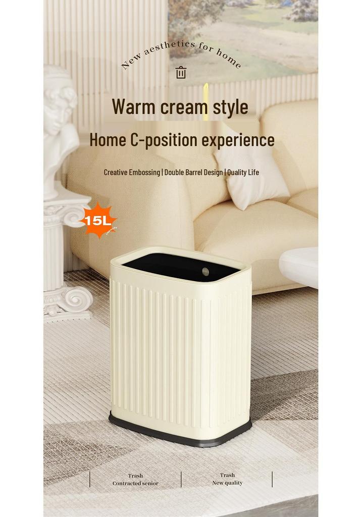 Double-Layer Guest Room Trash Can for Hotel/Bathroom/Office, 8L, Lidless Design
