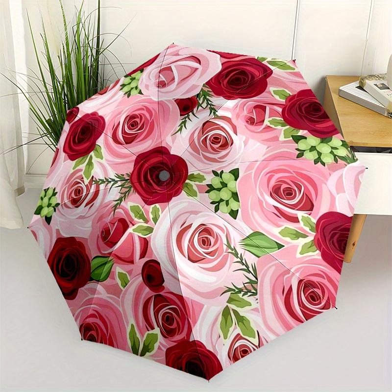 

Roses,Floral Automatic Folding Umbrella Simple 8 Rib Design, Bright Cartoon Pattern, Durable Iron Frame, Suitable For Travel, Outdoor, Beac