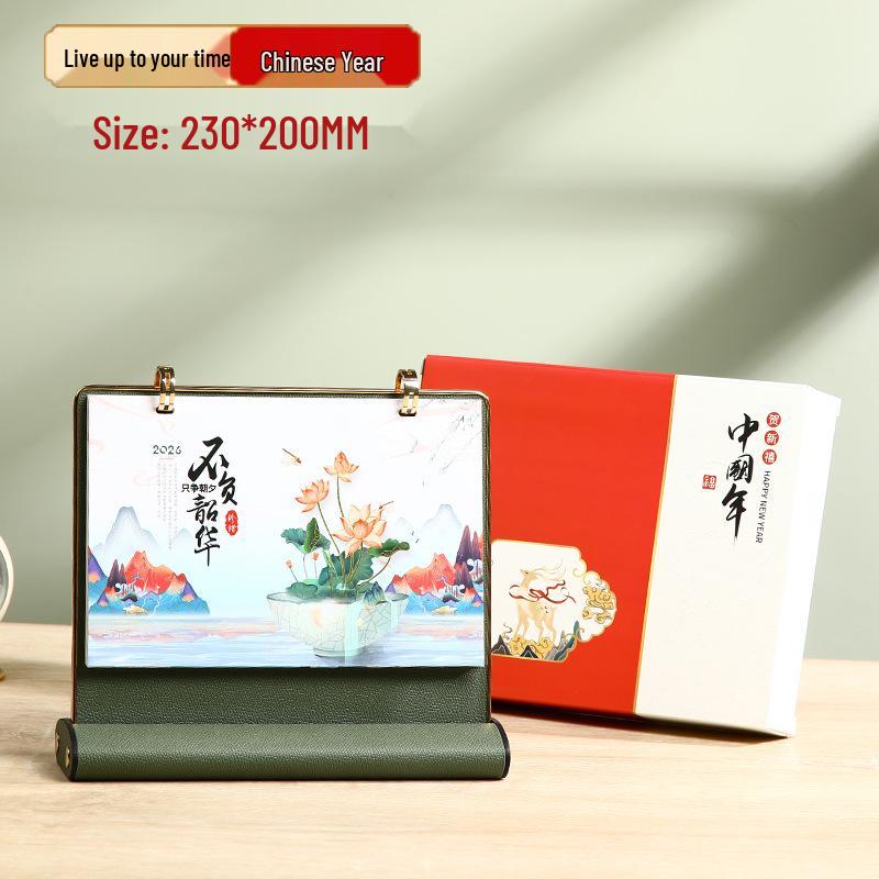 Personalized 2026 Leather Desk Calendar and Notepad Planner with Custom Logo