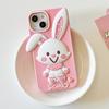 Cartoon Cute Rabbit Phone Case Compatible for iPhone 14 13 12 Pro Max 11 7 Plus Pink Stereoscopic Silicone Protective Cover