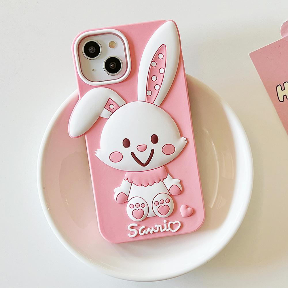 Cartoon Cute Rabbit Phone Case Compatible for iPhone 14 13 12 Pro Max 11 7 Plus Pink Stereoscopic Silicone Protective Cover