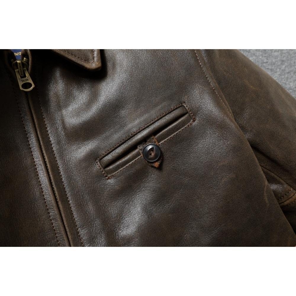 Chinese Size 1940 Style Men Leather Jacket Uncoated Cracked Goatskin Leather Soft Slim Spring Autumn