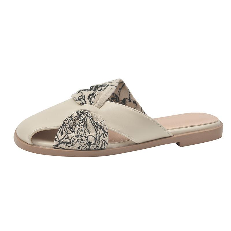 Guochao evening flat French temperament lazy one pedal new French gentle baotou half slippers female summer