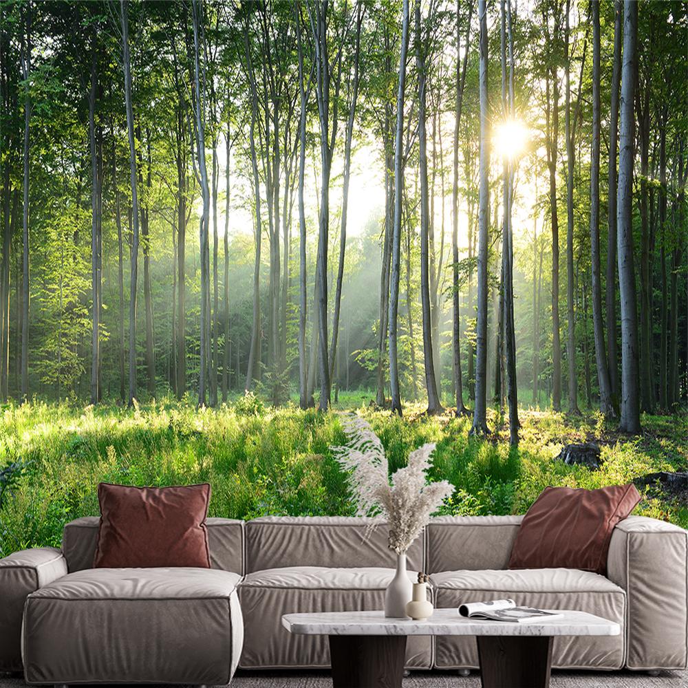 3d Green Forest Murals Nature Scenery Wall Murals Living Room Bedroom Background Forest Wallpaper Home Decor