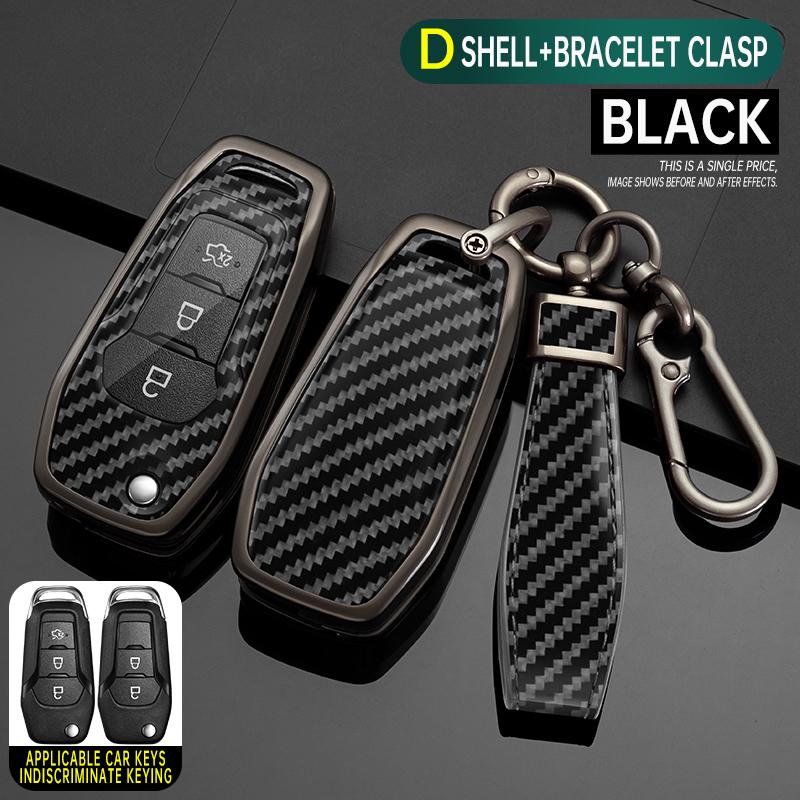Coque de Protection en Métal Carbone pour Clé de Voiture Fob Pour Ford Figo Mondeo 5 Ecosport Fiesta Mk8 Everest Ranger Fusion Kuga Escort